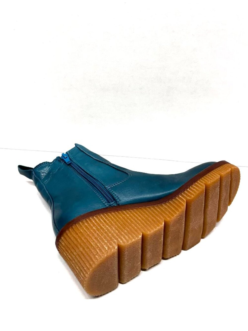 MIZ MOOZ WEDGE LEATHER BOOTS SIDE ZIP / GORE TEAL 37EU / 7US NEW B - 34 - Picture 5 of 5